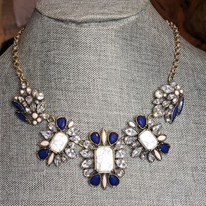 Vintage crystal rhinestone enamel marble brass Loft statement necklace choker